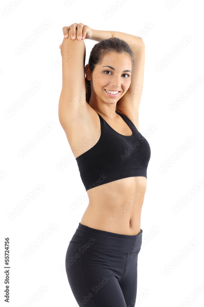 Beautiful fitness woman stretching isolated Beautiful fitness woman stretching isolated