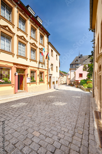 An empty narrow street in Vianden, Luxembourg