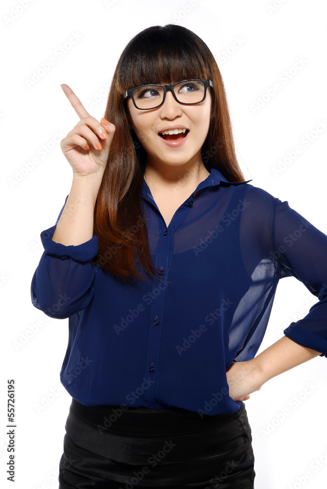 Successful young business asian woman with finger pointing Successful young business asian woman with finger pointing