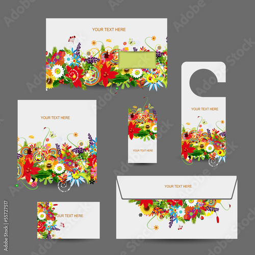 Corporate business style design: envelope, cards, label