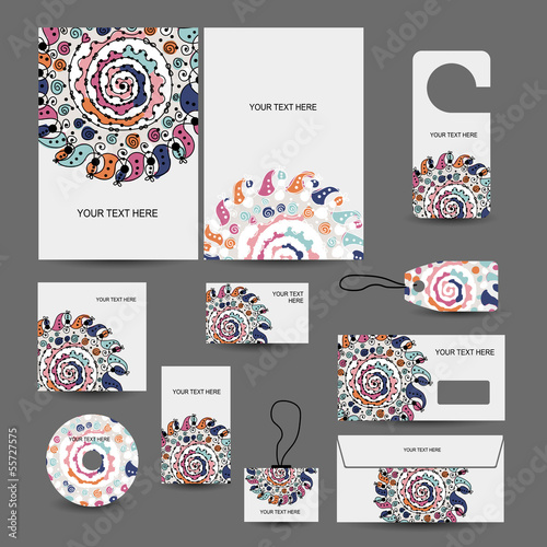 Corporate business style design: folder, labels, cards,