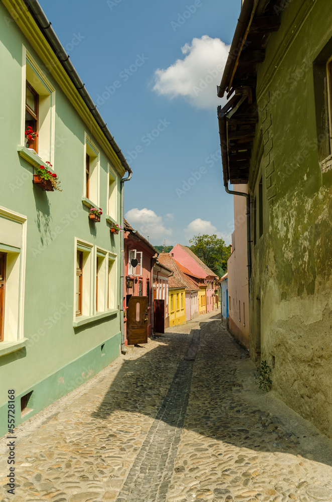 Medieval Street With Medieval Colored Houses