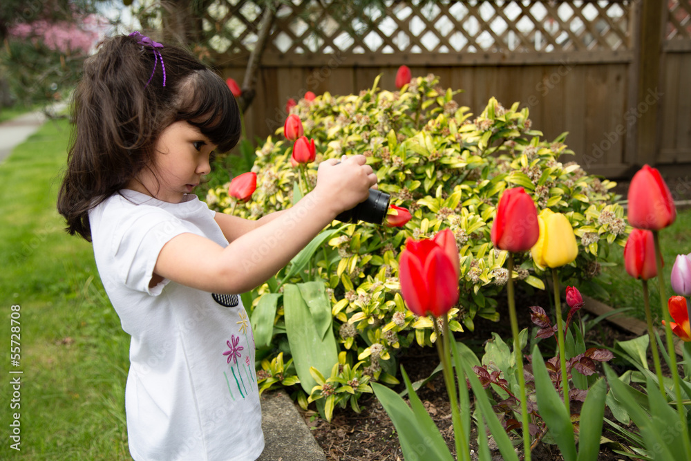 Young photographer taking a picture of tulips Young photographer taking a picture of tulips