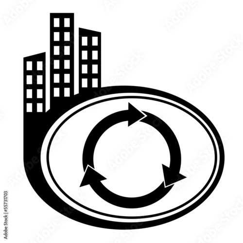 Arrows circle vector icon. Black city icon