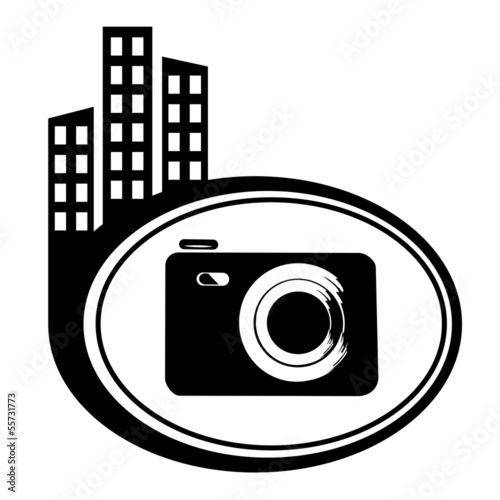 Photo camera - vector icon isolated. Black city icon