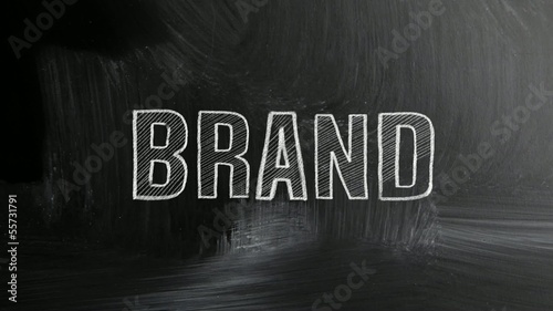 brand concept with white chalk on a blackboard