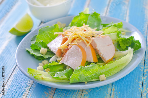 fresh salad with chicken and cheese