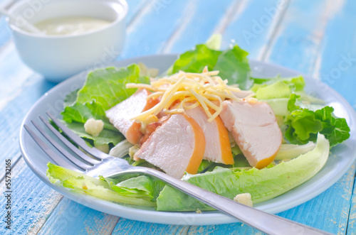 fresh salad with chicken and cheese