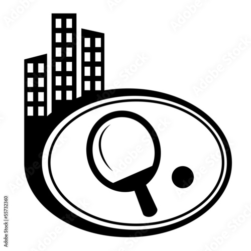 Ping pong paddle and ball. Black city icon