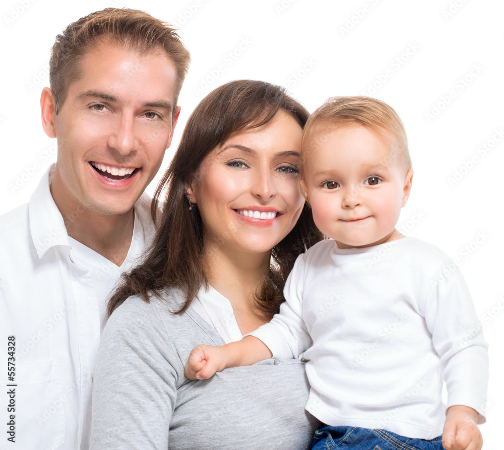 Happy Smiling Family Portrait isolated on White Background Happy Smiling Family Portrait isolated on White Background