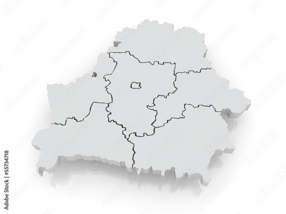Fototapeta premium Three-dimensional map of Belarus.