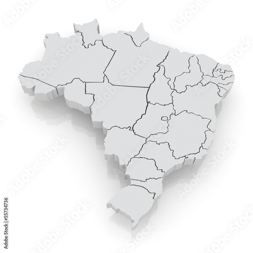 Three-dimensional map of Brazil.