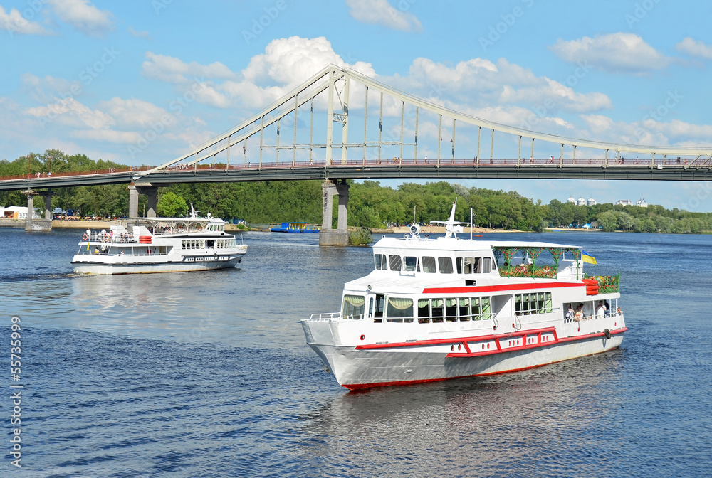 Tourist boat on the Dnieper river, Kiev, Ukraine Tourist boat on the Dnieper river, Kiev, Ukraine