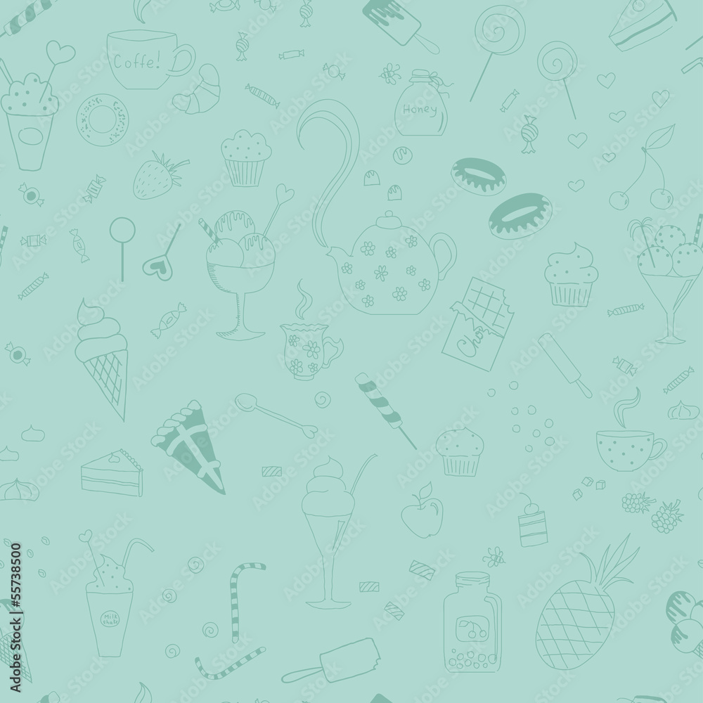 Sweet seamless pattern with various elements for tea Sweet seamless pattern with various elements for tea