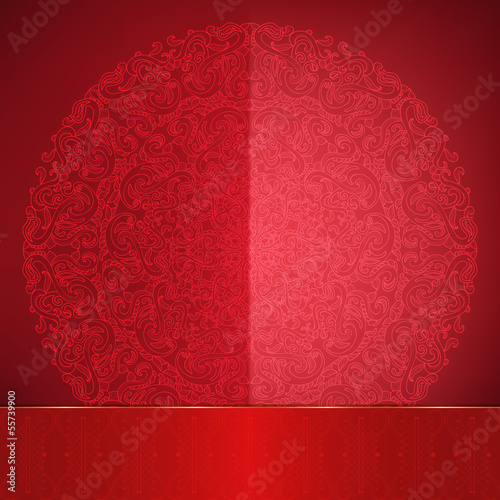 Glossy red card with lace round ornament