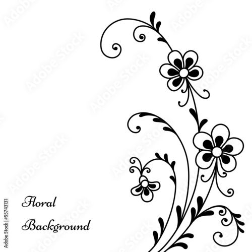 Black flowers on white  decorative background