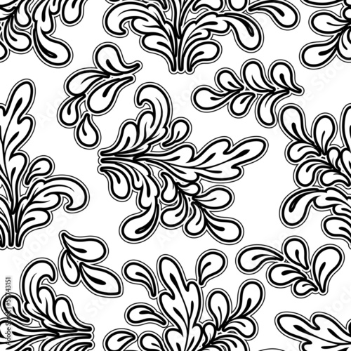 Floral swirls on white, abstract seamless pattern
