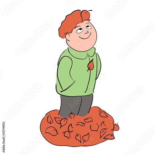 Red haired boy and autumn leaves