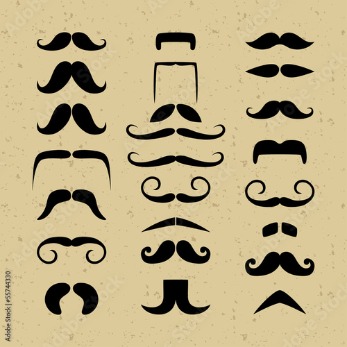 Set mustache silhouettes on a retro background photo