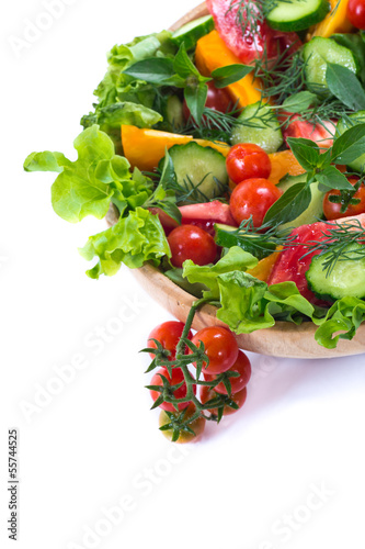salad with fresh cucumbers and tomatoes