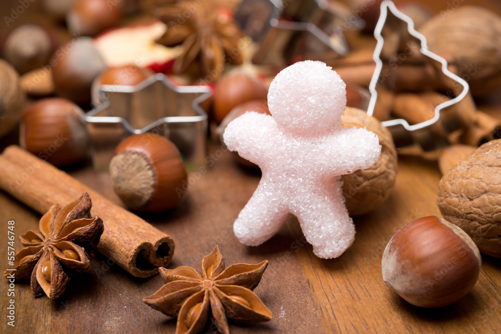 ingredients for Christmas baking and sugar little man ingredients for Christmas baking and sugar little man