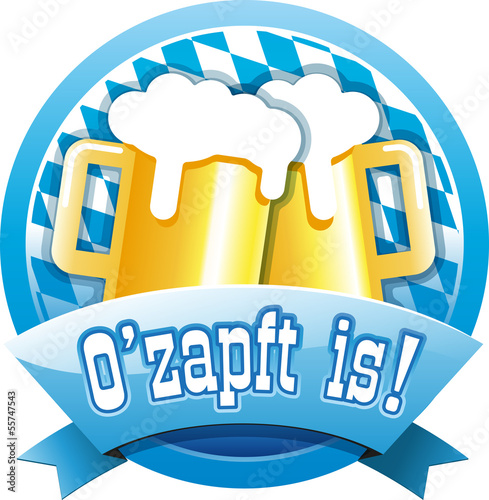 Button mit Bierkrügen und Band Ozapft is