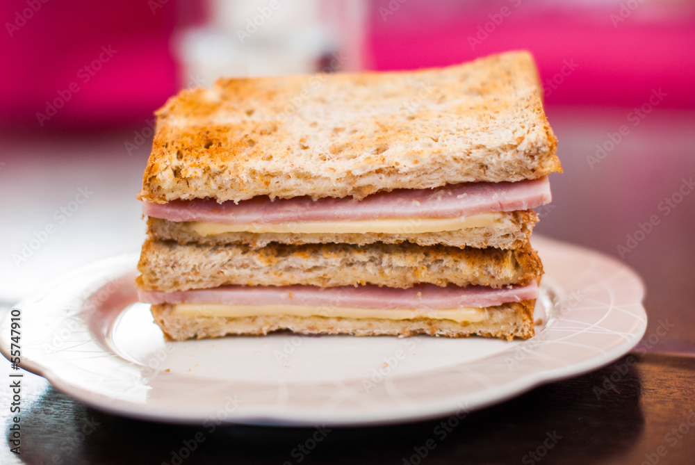 Toasted sandwich with ham and cheese