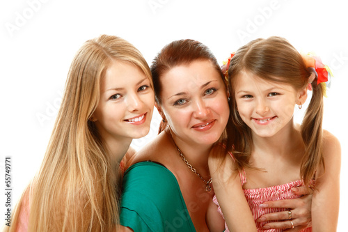 happy mother with two daughters