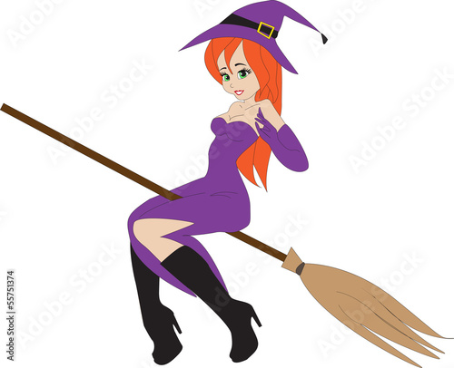 Witch on the broom, isolated on white