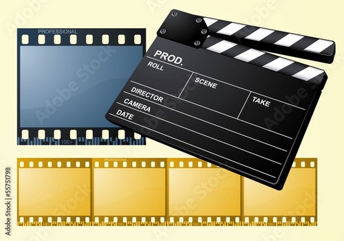 Films and clapper. Vector.