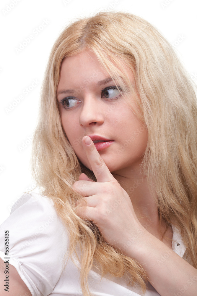 Young girl asking for silence Young girl asking for silence