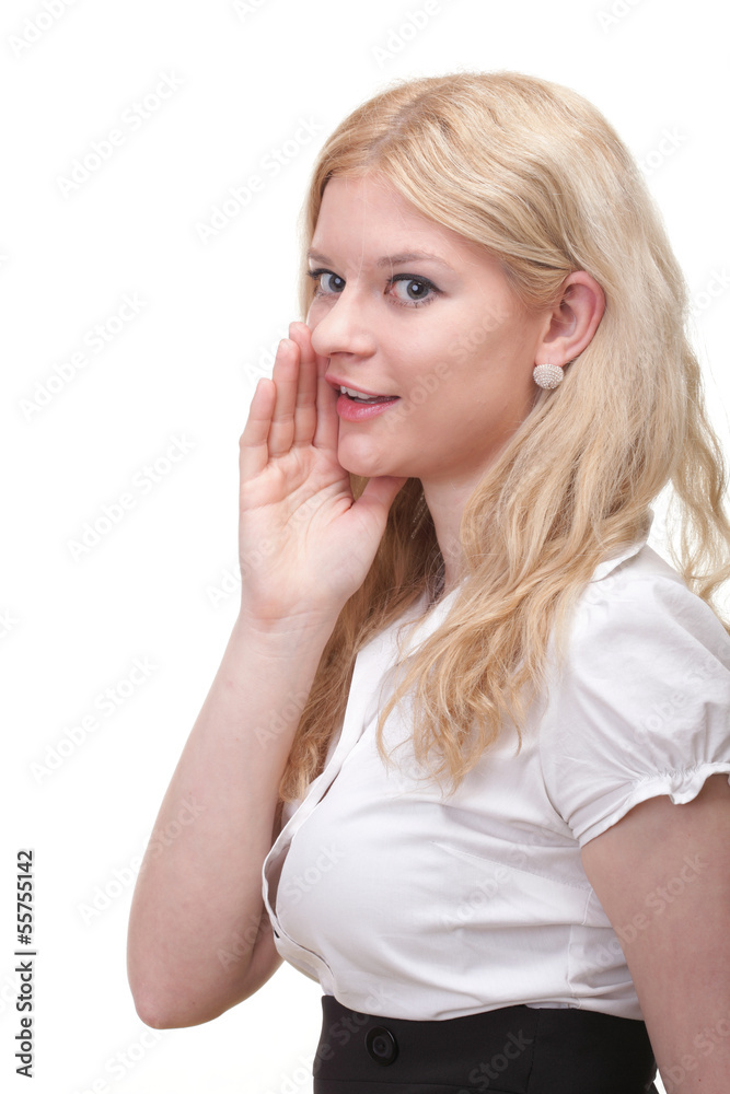 woman eavesdropping with hand behind her ear woman eavesdropping with hand behind her ear