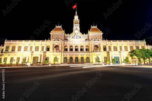 The City Hall of Ho Chi Minh City in Vietnam at night.