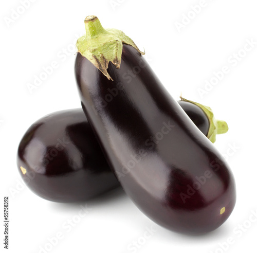 Black eggplants isolated on white background