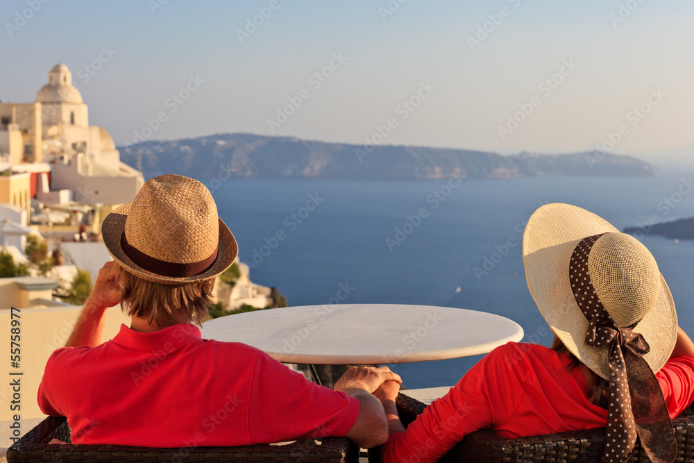 couple on vacation in Santorini, Greece
