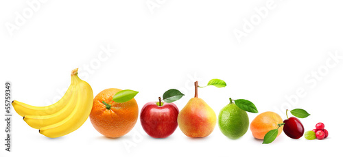 Different tipe of fruits isolated on white background with copy