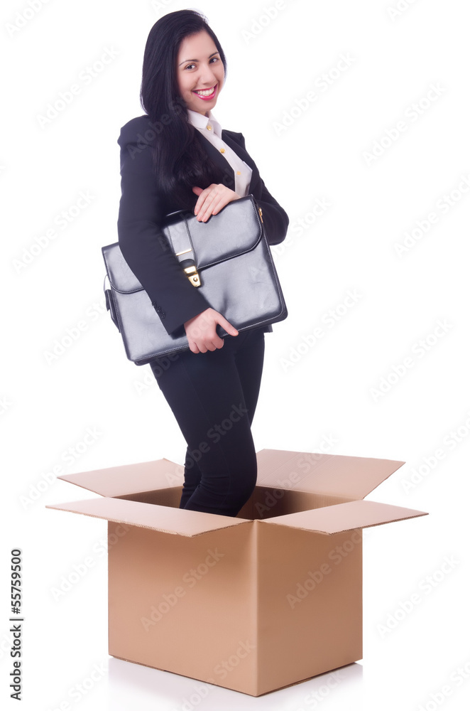 Woman in the box with briefcase Woman in the box with briefcase