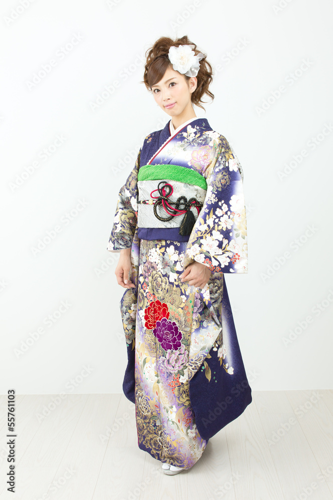 Beautiful asian kimono woman on white background Beautiful asian kimono woman on white background