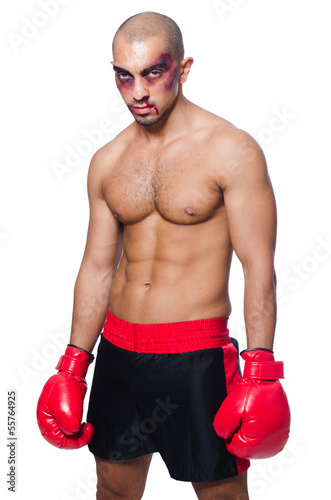 Badly beaten boxer isolated on white © Elnur