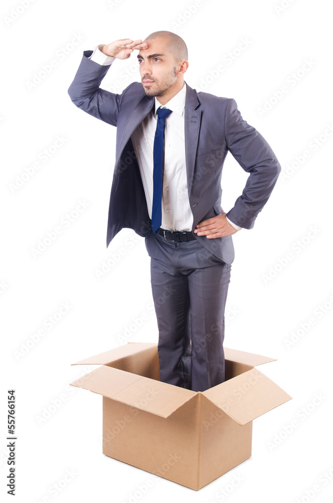 Businessman with box isolated on the white