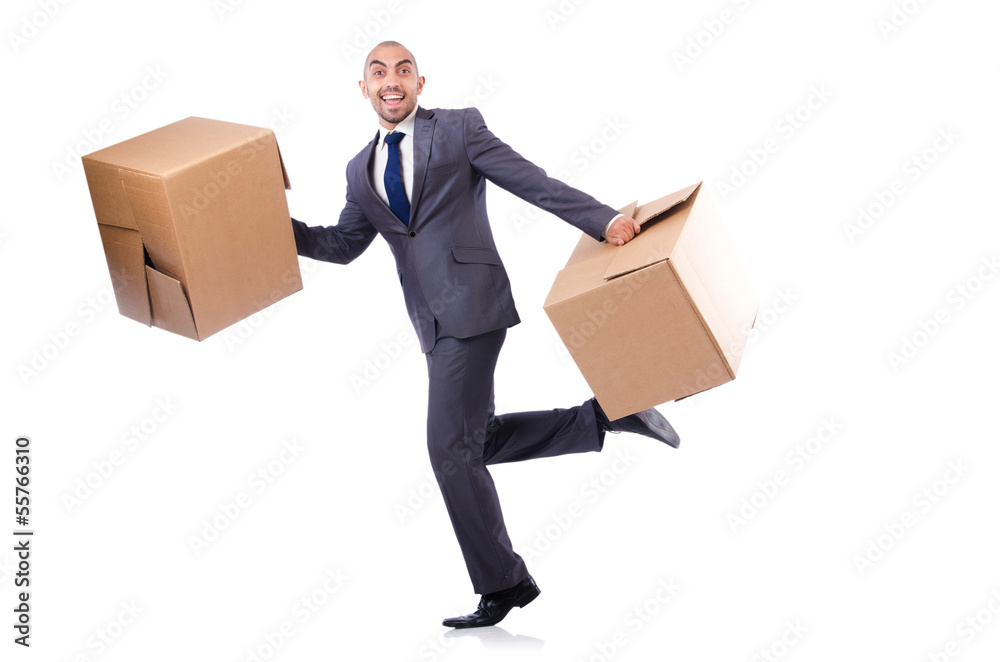 Businessman with box isolated on the white Businessman with box isolated on the white