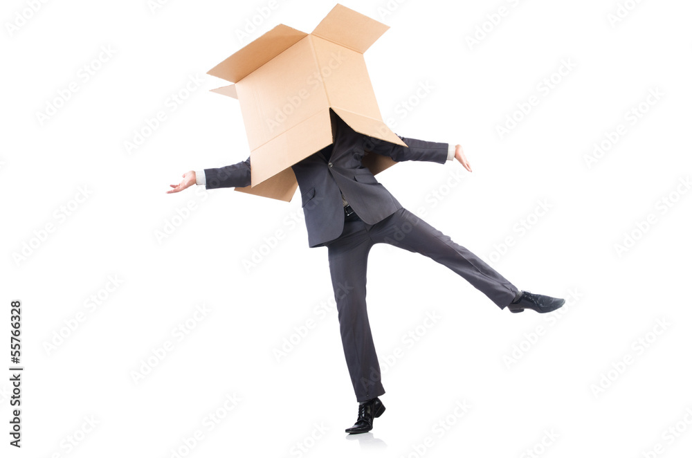 Fototapeta premium Businessman with box isolated on the white