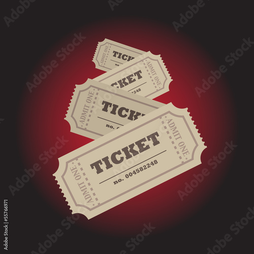 Set of tickets on dark red background - illustration