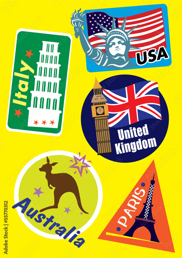 United Stated, Europe & Australia Country Travel Icon Set