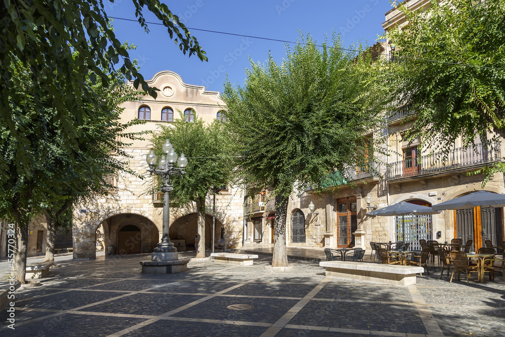 Square in the medieval town of Montblancl, Tarragona Spain