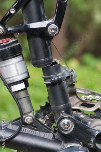 Closeup of broken mountain bike frame