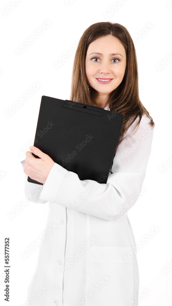 Smiling young doctor woman with a stethoscope and plane table Smiling young doctor woman with a stethoscope and plane table