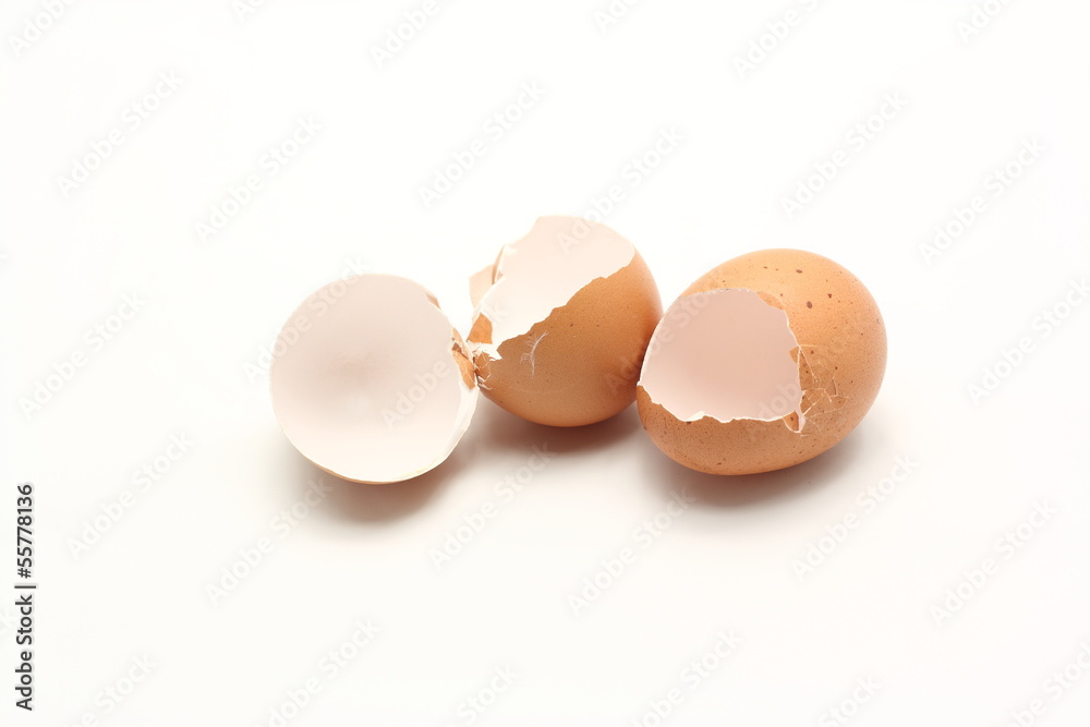 Pile of broken eggshell on white background Pile of broken eggshell on white background