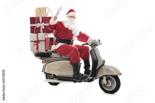 Santa Claus on vintage scooter