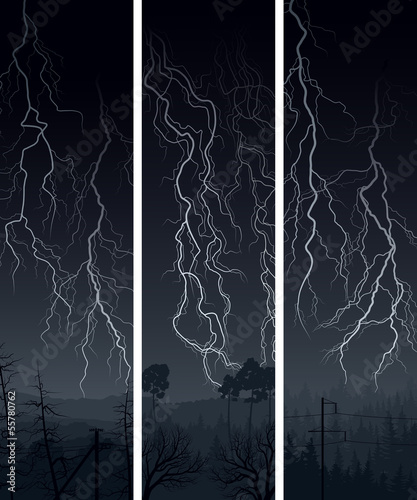 Vertical banner of  lightning at night.